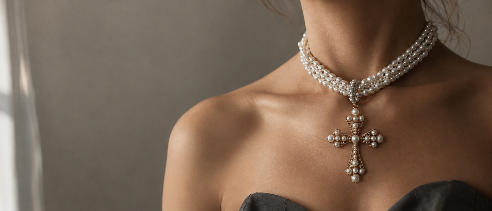 Sophiee pearl cross necklace